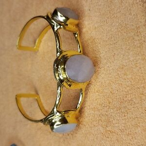 Handmade Brass and Copper Rose Quartz Bangle Bracelet